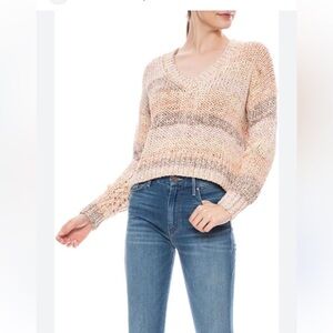 360 Sweater Beige and Pink V-Neck Knit